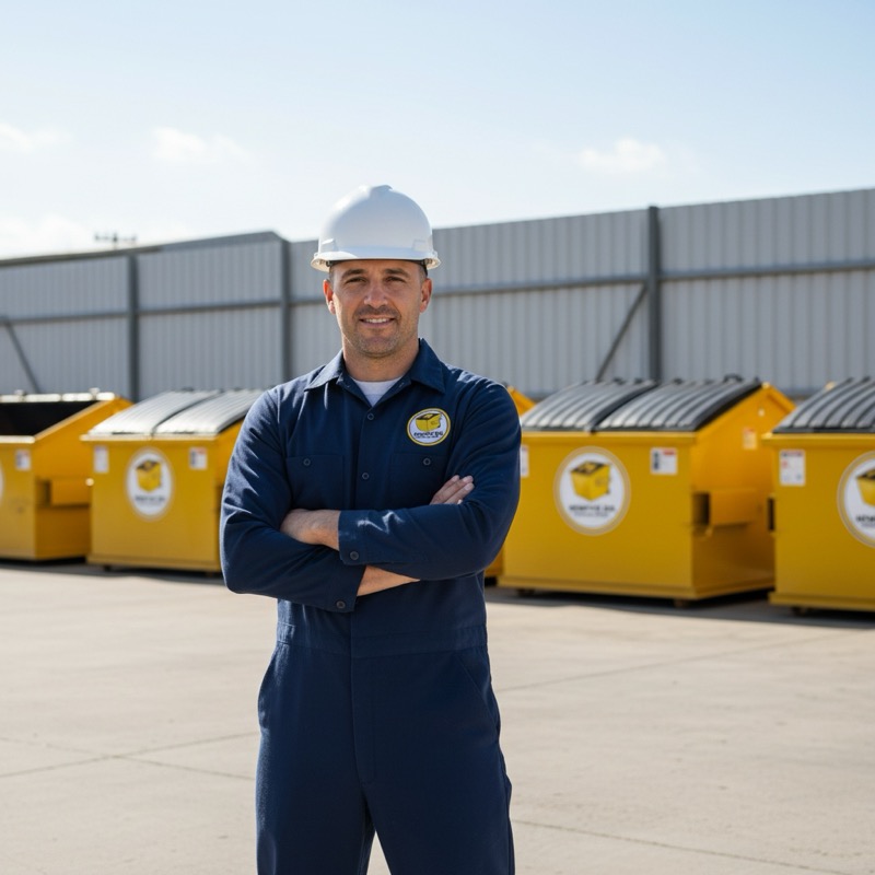 Memphis Big Dumpster Rental professional staff member in front of yellow dumpsters